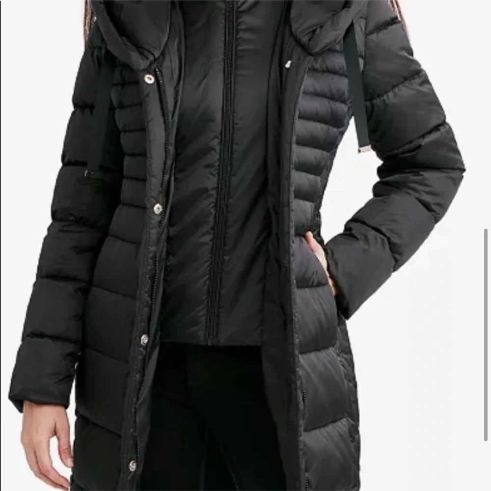 Tahari Black Mia Fitted Puffer Coat 02. - Picture 10 of 16